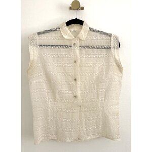 ✨ Vintage Embroidered Sheer Blouse with Rhinestone Buttons  - Small